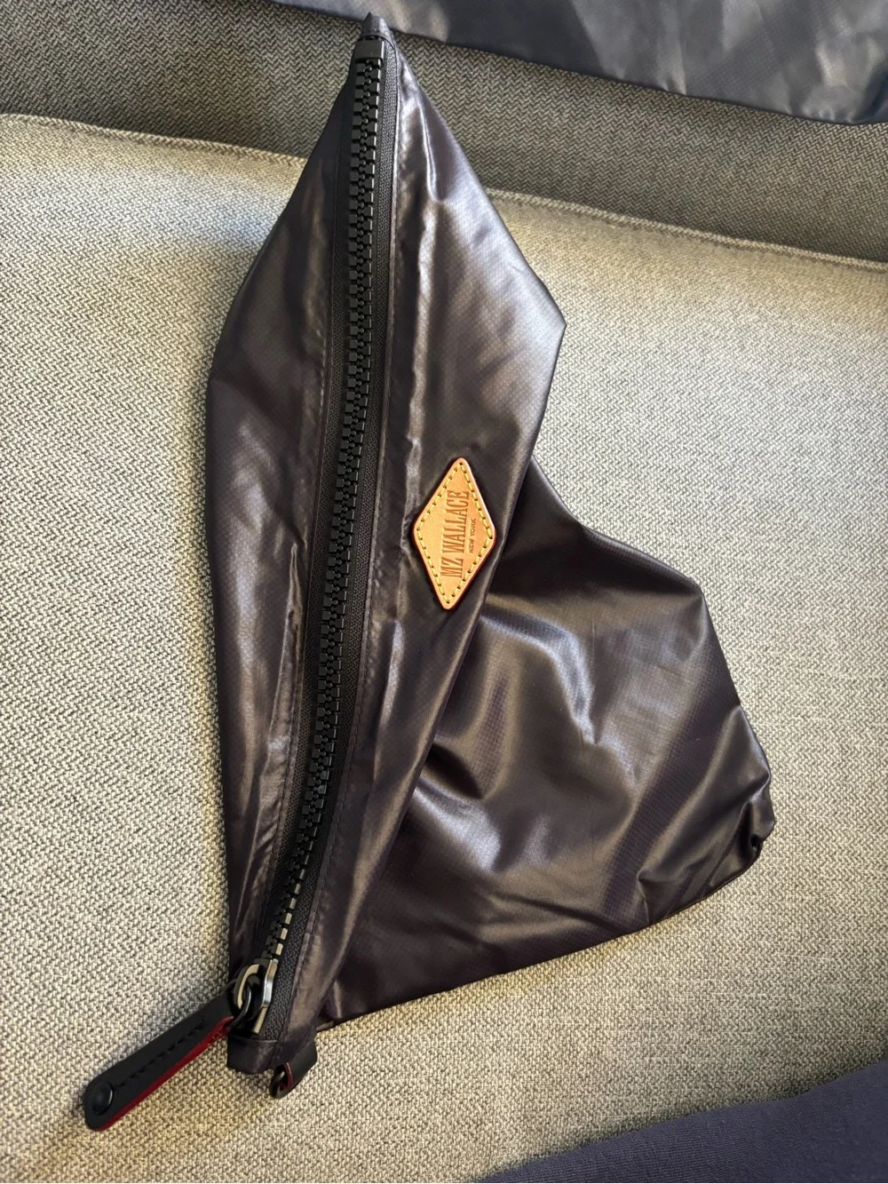 MZ Wallace Dark Boysenberry Nylon Zip Pouch with Leather Pull